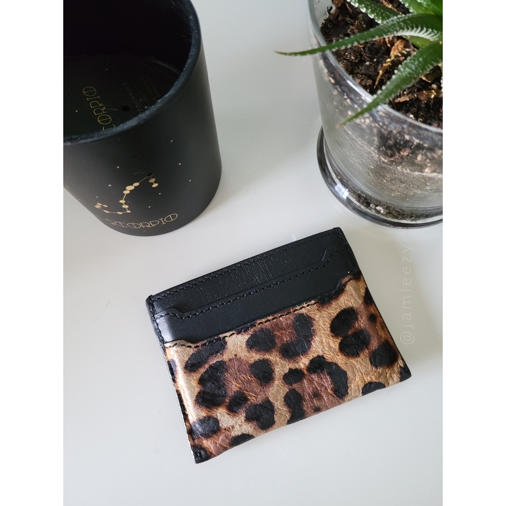 J. Crew | Italian Leather Leopard Print Card Holder